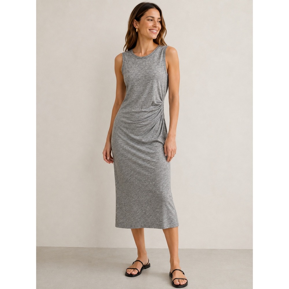 Banana Republic Ruched Sheath Dress Medium Grey Sleeveless Casual Workwear